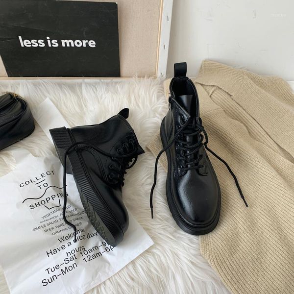 

boots brand women's shoes lady boots-women lace up round toe zipper fashion 2021 low rubber ankle rock pu solid hoof heels rome1, Black
