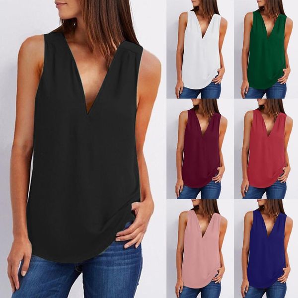 

30# women casual vest ladies v neck sleeveless loose shirt women clothes tee solid tank 2020 ropa mujer, White