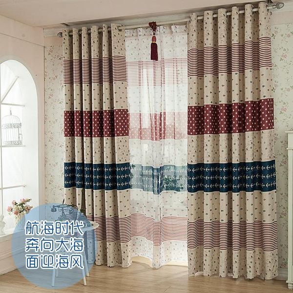 

curtain & drapes mediterrenean style navy striped printed blockout cloth for living room bedroom
