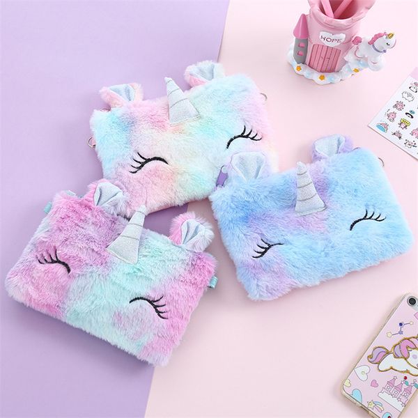 

kids plush unicorn bag purses fuzzy chest bag zip fluffy fanny pack crossbody bags wallet totes baby girls messenger shoulder bag e121503, White