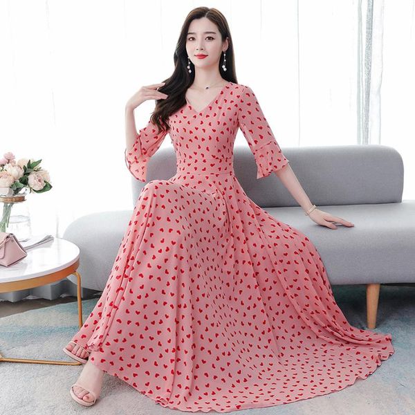 

2020 pink chiffon sweet maxi dress summer vintage 4xl plus size midi sundress women elegant bodycon party vestidos, Black;gray