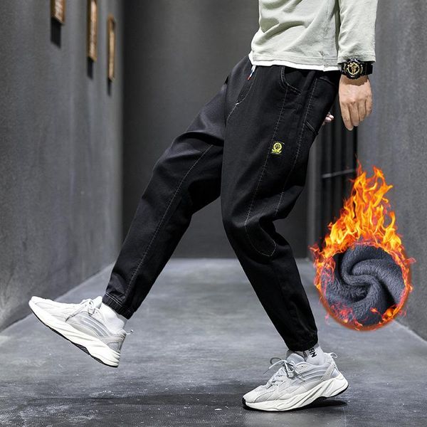 

boutique the new 2020 plus velvet thickening popular logo elastic waist with velvet qiu dong with junior high school students, Blue