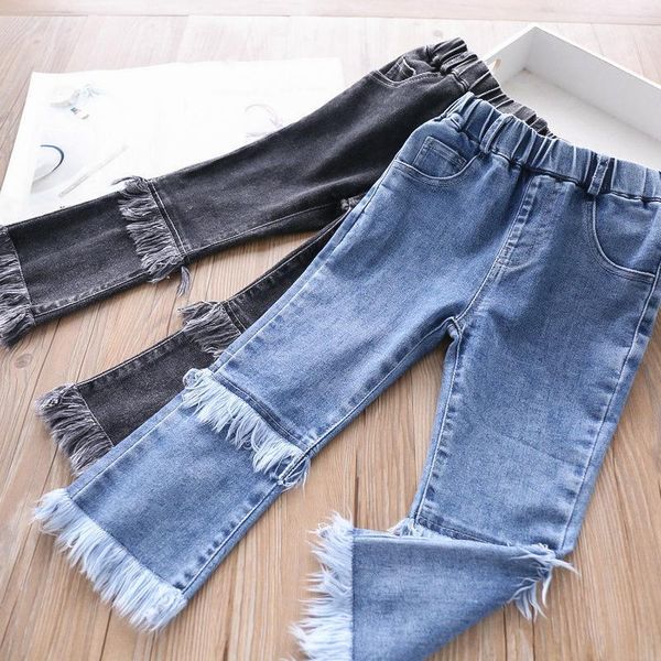 

2020 autumn tassel pants jeans girls' trousers children's clothing wholesale1, Blue