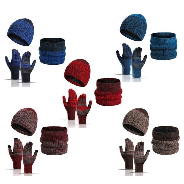 

унисекс зимняя 3pcs вязаная шапка шарф шарф не скользной сенсорный экран перчатки набор тепловых плюшевых подкладки череп шапка шеи теплее, Blue;gray