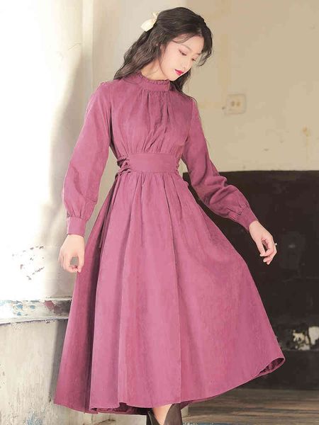 

casual dresses spring retro purple dress women elegant high waist long sleeve for female robe autumn mujer vestidos qwzf, Black;gray