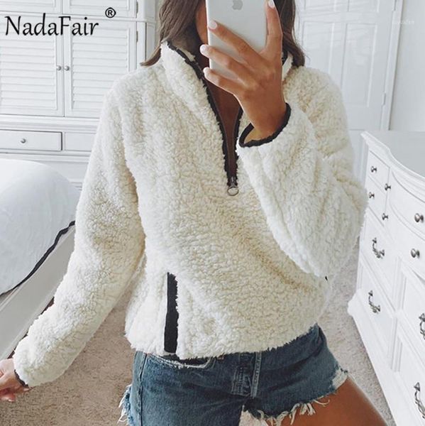 

nadafair 2020 winter fluffy sweater casual fleece warm oversized sweater women fuax fur christmas pullovers winter coat ladies1, White;black