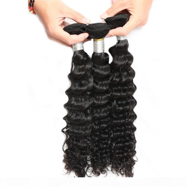 

12a deep wave raw human hair 3bundles with natural color grade quality brazilian peruvian malaysian indian hair 12-26inch, Black