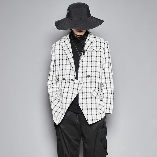 

men's suits & blazers 2021 autumn winter black and white checked high street suit jacket loose women's neutral, White;black