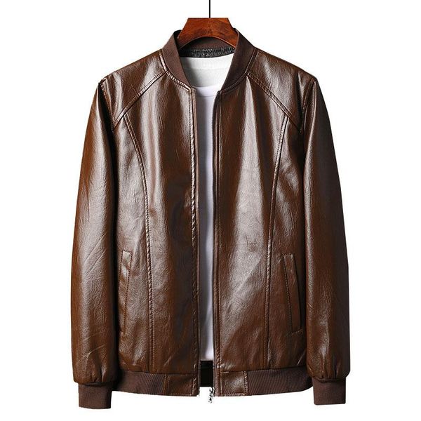 

men's fur & faux brand pu leather fashion business casual motorcycle jacket autumn winter windproof outwear black brown coats male 4xl
