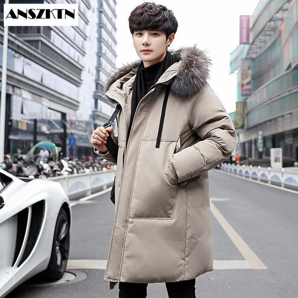 

anszktn new arrivals men'sloose coat men winter jacket men hooded duck down jacket male windproof parka thick warm overcoat coat1, Black