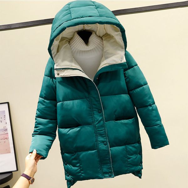 

female 2021 new solid hood oversize parkas winter thicken quilted cotton warm jackets long 7hia, Black