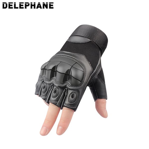 

summer fingerless black leather gloves half finger hand knuckles protection black gloves women men gym army motorcycle 201020, Blue;gray