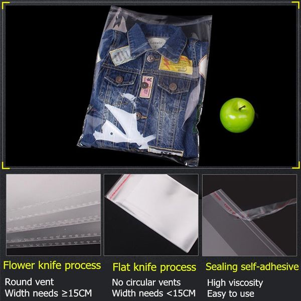 

100pcs 21cm width clear self adhesive cello cellophane bag self sealing plastic bag for clothing fruit packing resealable bags wmtwvw