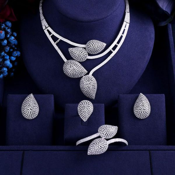

jankelly african 4pcs bridal zirconia jewelry sets for women party, luxury dubai nigeria cz crystal wedding jewelry sets, Silver