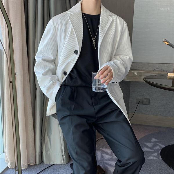 

men vintage corduroy suit jacket blazer spring autumn male streetwear hip hop loose casual solid color suit coat outerwear1, White;black