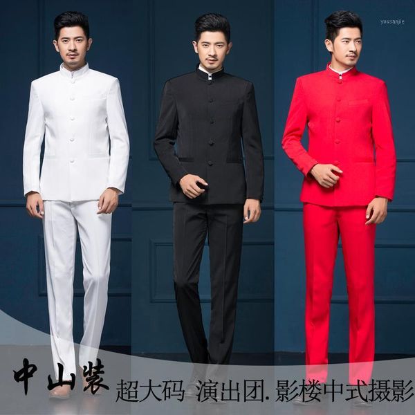 

mens chinese tunic suit set male slim men formal dress solid color tang suit wedding mens formal wear black white red 3xl1, White;black