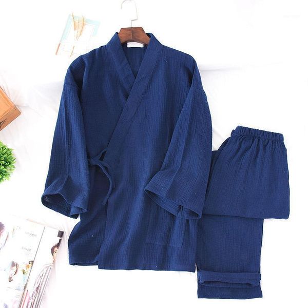 

spring pure cotton crepe japanese kimono pajama set yukata men women traditional trousers lovers home furnishing serve sleepwear1, Red