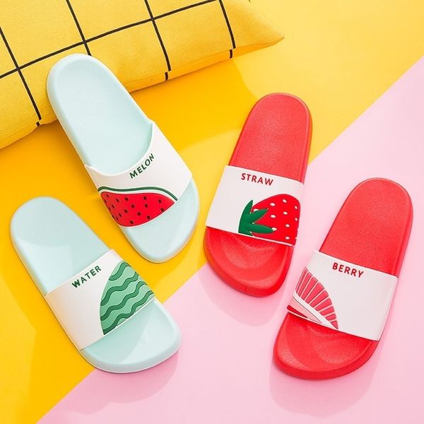 

women summer slippers cute fruits watermelon strawberry soft sole beach slides indoor & outdoor slippers sandals women shoes y200106, Black