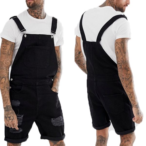 

2019 men's jeans hole enclosure shorts one piece overalls, Blue