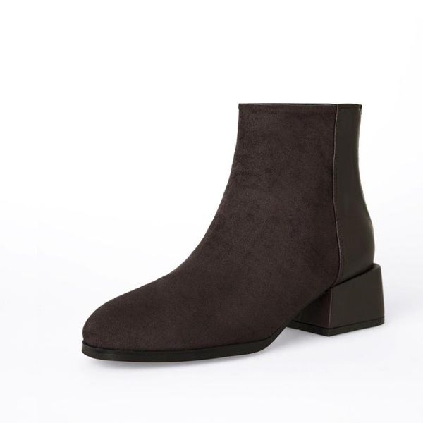 

boots winter women shoes warm flock square toe high heels short boot ladies, Black