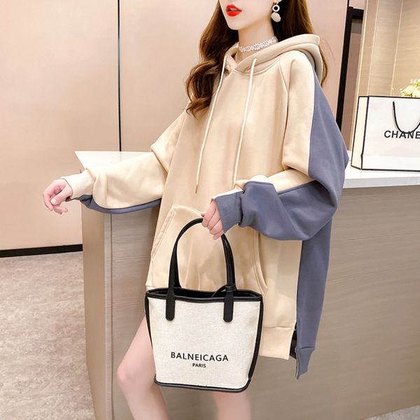

plush thick hooded sweater women's autumn and winter loose korean version languid contrast color jacket ins fashion, Black