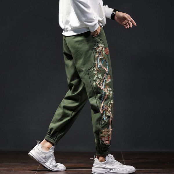 

trousers 2021 men's autumn fine new chinese style embroidered pants fashion youth clothing k3dj, Black