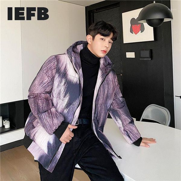 

iefb 2020 winter new trend fashionable personality design digital printed cotton padded clothes for men oversized coat 9y47331, Black