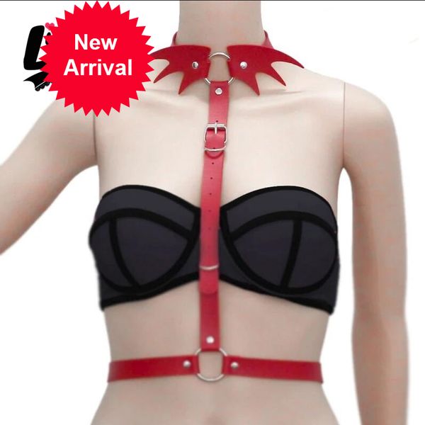 

gothic punk leather angel wings female chain body garters harness halterneck beach bondage shoulder necklace, Silver