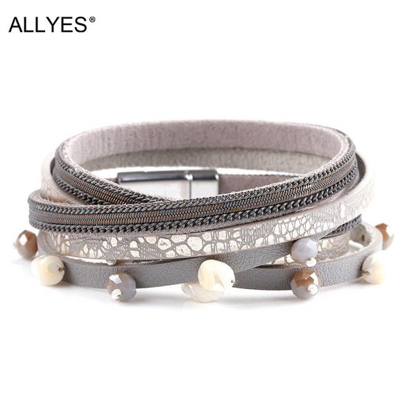 

charm bracelets allyes vintage shell crystal stone leather bracelet female multilayer wide wrap & bangles for women jewelry, Golden;silver