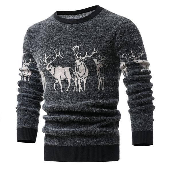 

new winter christmas deer printing men's sweater casual o-neck male pullovers slim sweaters pull men 201214, White;black