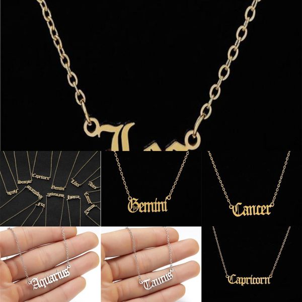 

8i8dpersonalized letter zodiac constellation necklaces custom stainless steel old english necklace birthday jewelry gift