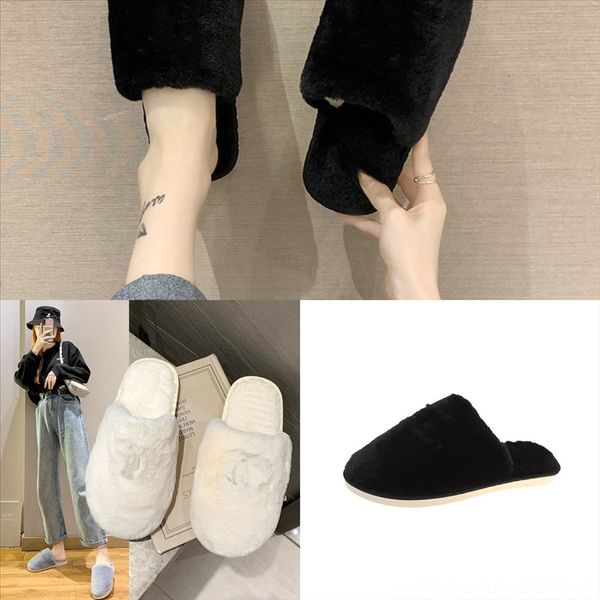 

echpx fashion winter large base cloth the slippers abb plush slippers cotton cloth slippers female indoor antiskid shoes abb that occupy, Black