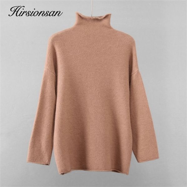 

hirsionsan warm mohair sweater women new soft crimped neckline cashmere pullovers korean coffe khaki knitted female 201023, White;black