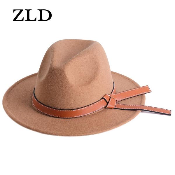 

zld simple fedoras hat men women fashion khaki belt decoration flat brim hats gentleman jazz cap all-match casual ladies caps, Blue;gray
