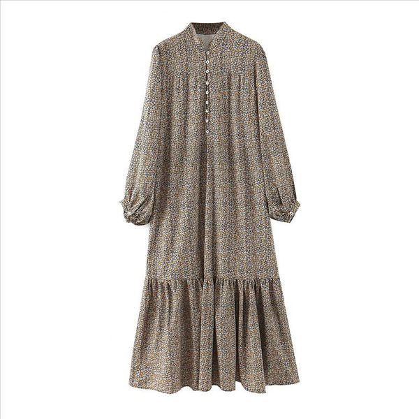 

2020 womens new floral ruffles long sleeved dress casual women dresses party long maxi dress vestidos drop shipping, Black;gray