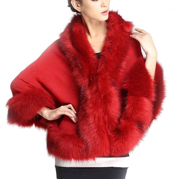 

1pc women autumn winter faux fur coat women ponchos capes fur wedding dress shawl jackect outwear fluffy coat1, Black