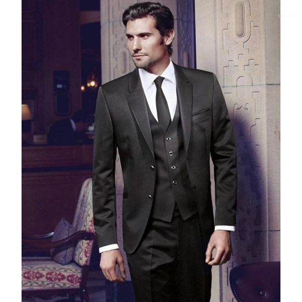 

3 pieces black dinner men's gentle style suit lapel jacket (jacket + pants + vest) prom men's suit suits wedding men1, White;black