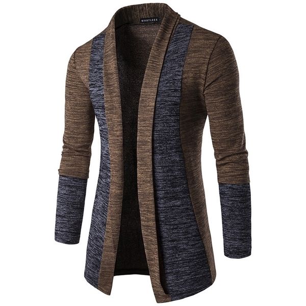 Cardigan con scollo a V in cotone da uomo Autunno Inverno Patchwork caldo Maglioni lunghi di qualità perfetta Lavorati a maglia Giacche da uomo casual vendita calda 201105