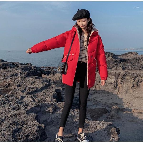 

autumn and winter new style cotton clothing women medium and long section loose hooded teenage street fashion coat1, Black