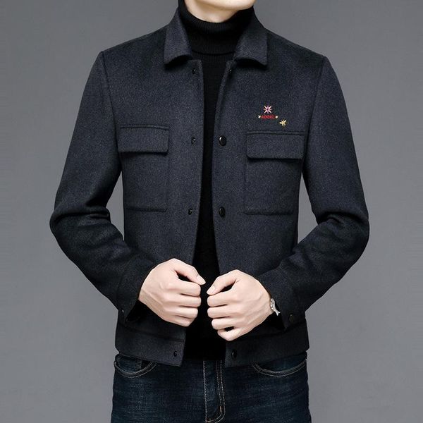 

men's wool & blends 2021 men leisure in winter to keep warm coat jackets fashion double pocket thickening cardigan male, Black