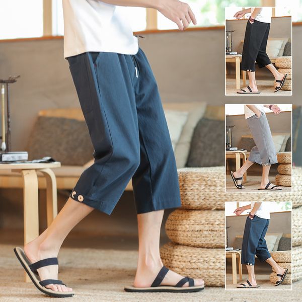 

2021 new men pockets summer casual calf-length pants men's oversize colorful sweatpants male fashions korean knee length shorts g2yr, Black