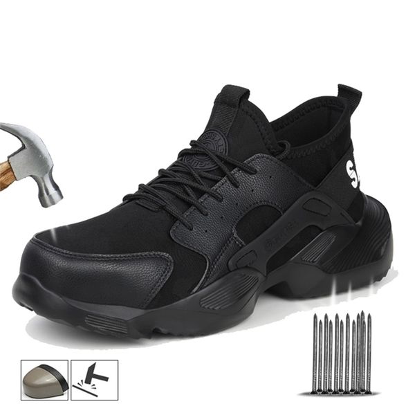 

steel toe puncture-proof sneakers breathable men shoes indestructible work safety boots y200915, Black;brown