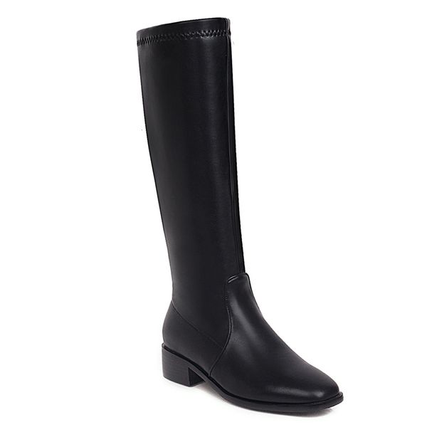 

oversized square teen thick hook microfiber nappa pattern brown knees laarzen side rits herfst winter women's shoes, Black