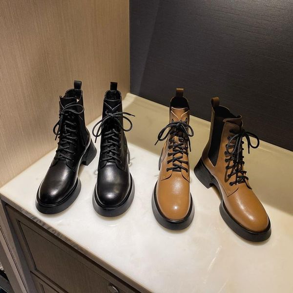 

boots 2021 women winter fashion short casual lace up low heel versatile comfortable brown 34-39, Black