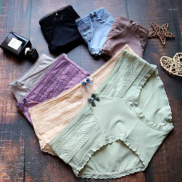 

missnanda high elastic nylon silky low waist women's underwear japanese seamless cute girl lace hollow briefs bow decoration1, Black;pink