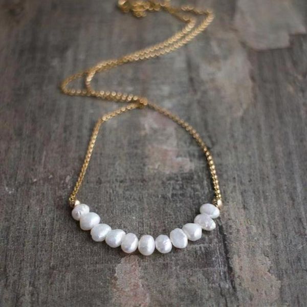 

chains classic trendy natural pearl jewelry stainless steel necklace give women fashion handmade beaded gift for friends, Silver