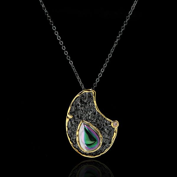 

unique gothic retro black gold color zircon pendant geometric necklace female s925 silver short chain necklace italian jewelry