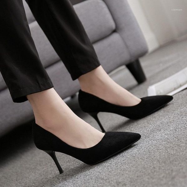 

black suede high heels pointed stiletto simple elegant professional work shoes1
