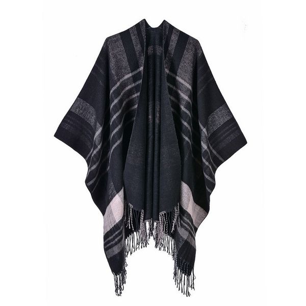 

autumn winter plus size warm striped ponchos and capes for women oversized shawls wraps cashmere pashmina female bufanda y201024, Blue;gray