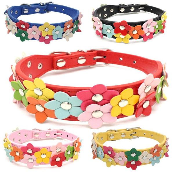 

dog collars & leashes flower collar cute leather studded dogs necklaces pet for small medium 8 colors chihuahua xs-m doggyzstyle